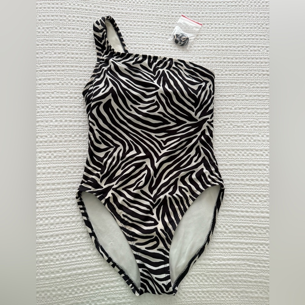 Kate Spade Black and White Zebra One-Shoulder Swimsuit